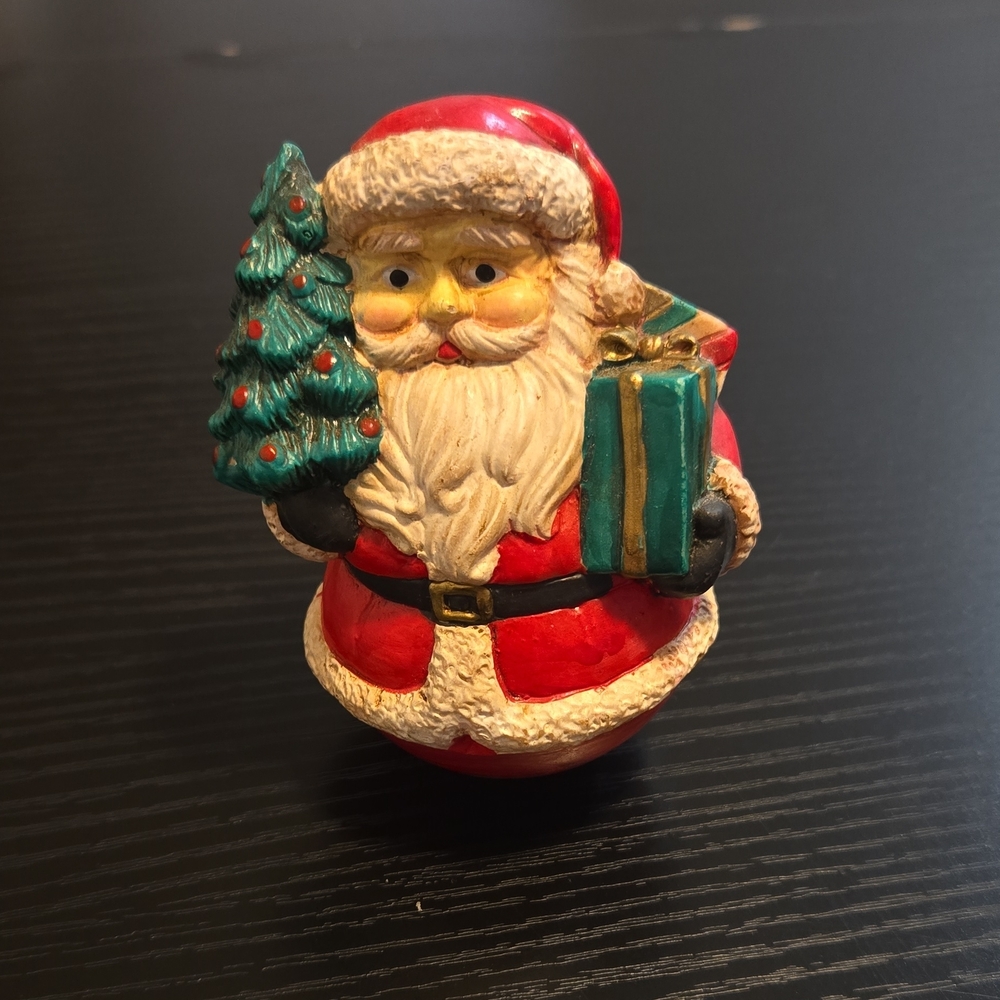 Jolly Santa Claus Holiday Figurine with Tree and Gift